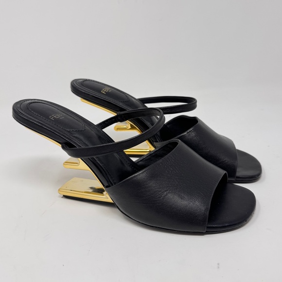 Fendi Black Leather First Heel Sandals 95mm– Size 42